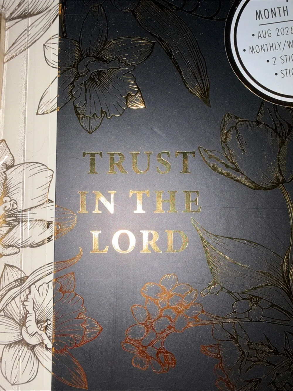 Faith-Inspired 2026-2027 Black & Gold Floral Planner with Gold Pen